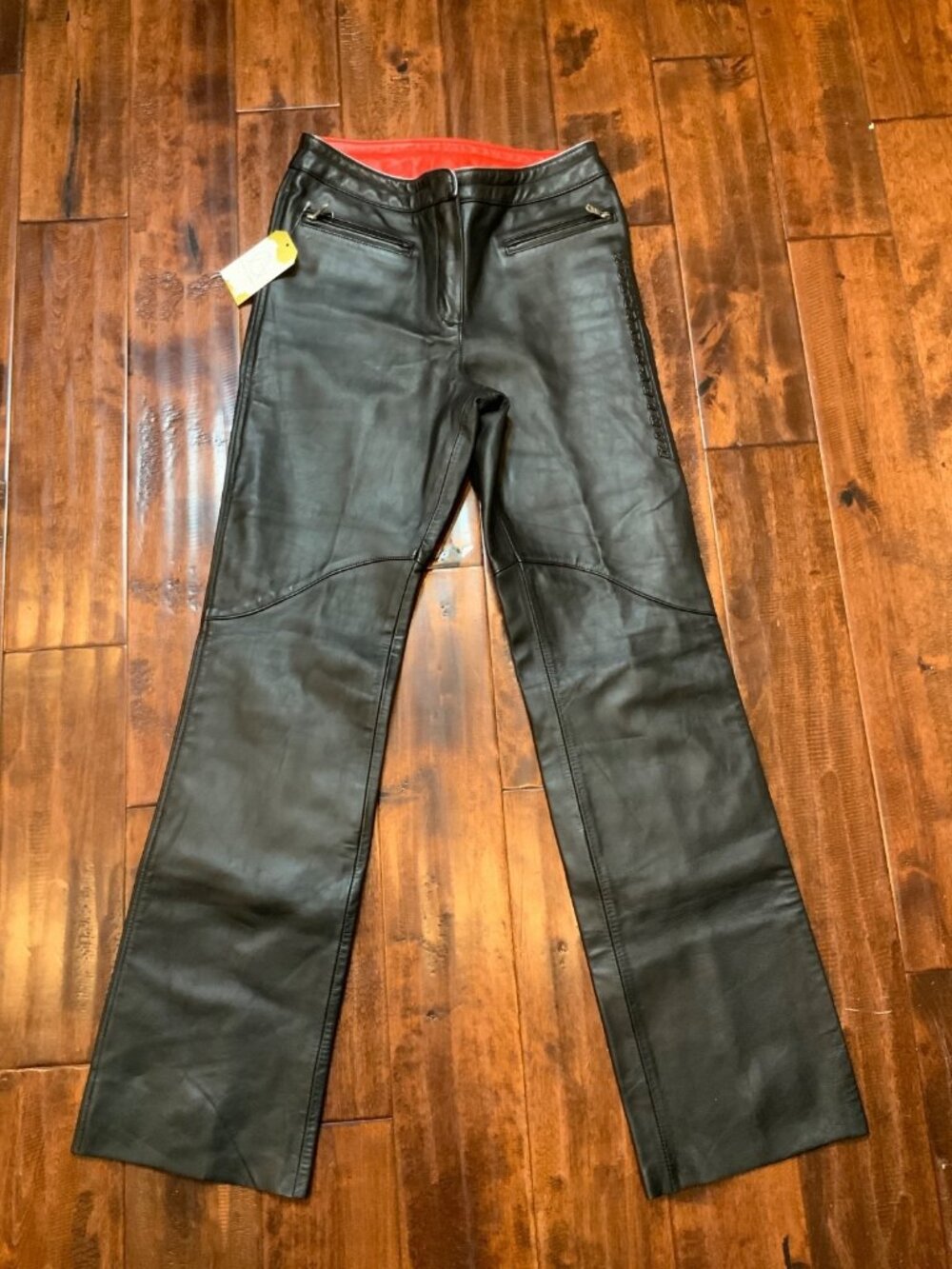 Harley Davidson Black Leather Straight Leg Vintage Motorcycle Pants, Size 8